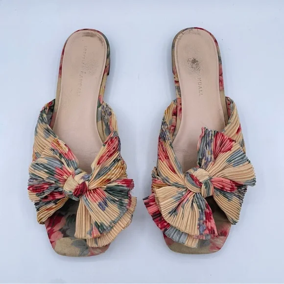 Loeffler Randall Daphne Pleated Knot Flat Sandals 9 Floral - Picture 15 of 16